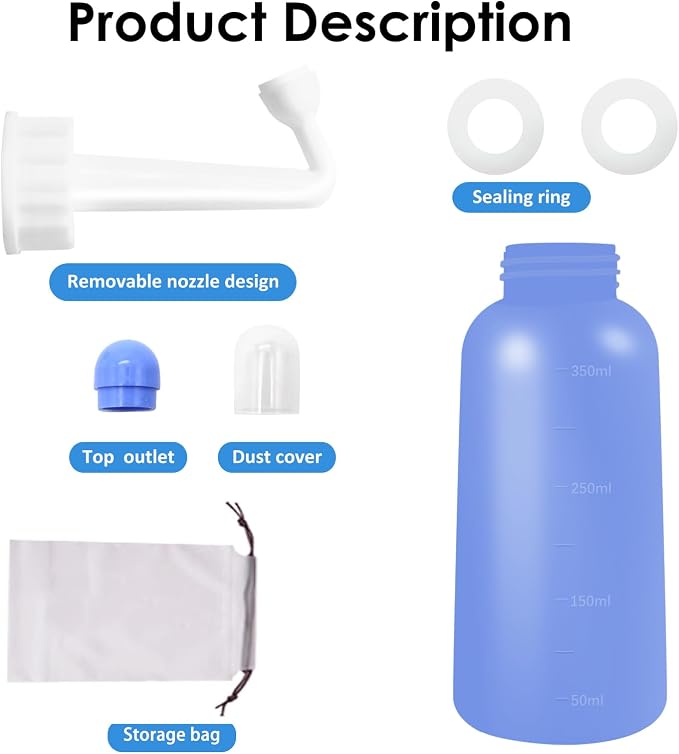 Peri Bottle Postpartum, RUFCRIL 350ml Perineal Wash Bottle, Upside Down Portable Bidet with Carry Bag, Boilable TPE & Dual Leak-Proof Rings, for Perineal Recovery, Hemorrhoid Relief, Hospital Bag