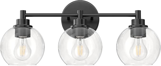 VONLUCE 3 Light Bathroom Vanity Light Fixtures, Black Finish | Globe Glass Shades, E26 Sockets, Easy to install, Vanity Lights for Bedroom Hallway Living Room