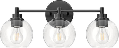 VONLUCE 3 Light Bathroom Vanity Light Fixtures, Black Finish | Globe Glass Shades, E26 Sockets, Easy to install, Vanity Lights for Bedroom Hallway Living Room