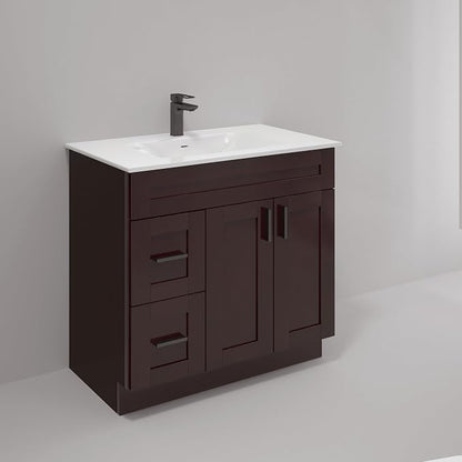 36" Espresso Shaker Bathroom Vanity Base – Ready-to-Assemble Sink Cabinet with Drawers, Freestanding Bathroom Vanity Base Only, No Top or Sink