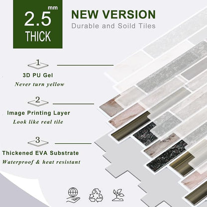 STICKGOO Thicker Design Peel and Stick Tile Backsplash, 12”×12”Stick on Backsplash for Kitchen, Self Adhesive Tile for Kitchen Backsplash and Bathroom(10 Sheets, Gray)
