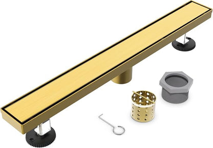 YEFU Gold Shower Drain 36 Inch with Tile Insert, Linear Drain for Bathroom | Anti-Corrosion,304 Stainless Steel, Rectangle Shower Drain with Hair Strainer, Fast Drainage, Drain Shower Reversible Grate