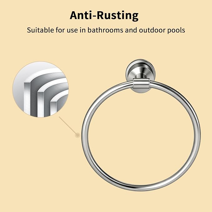 Brushed Stainless Steel Bathroom Hardware Set, 4-Pieces Wall Mounted Bath Accessories Kit with Towel Bar, Towel Ring, Toilet Paper Holder & Robe Hooks, Modern Durable Design