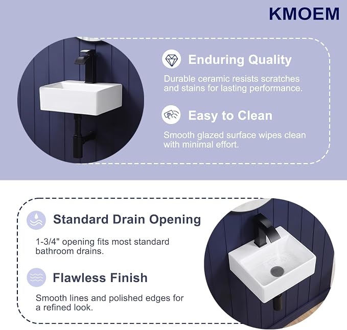 Small Wall Mount Bathroom Vessel Sink 13"x12" Rectangular Floating White Porcelain Ceramic Wall Hung Vanity Basin Sink for Tiny Home,RV,Bathroom