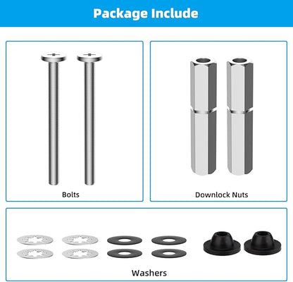 Hibbent 2 PCS Universal Toilet Seat Bolts Kit, Heavy Duty Stainless Steel Toilet Bolts with Extra Long Downlock Nuts Rubber Washers Gaskets, Easy to Install -Bathroom Toilet Repair Screw