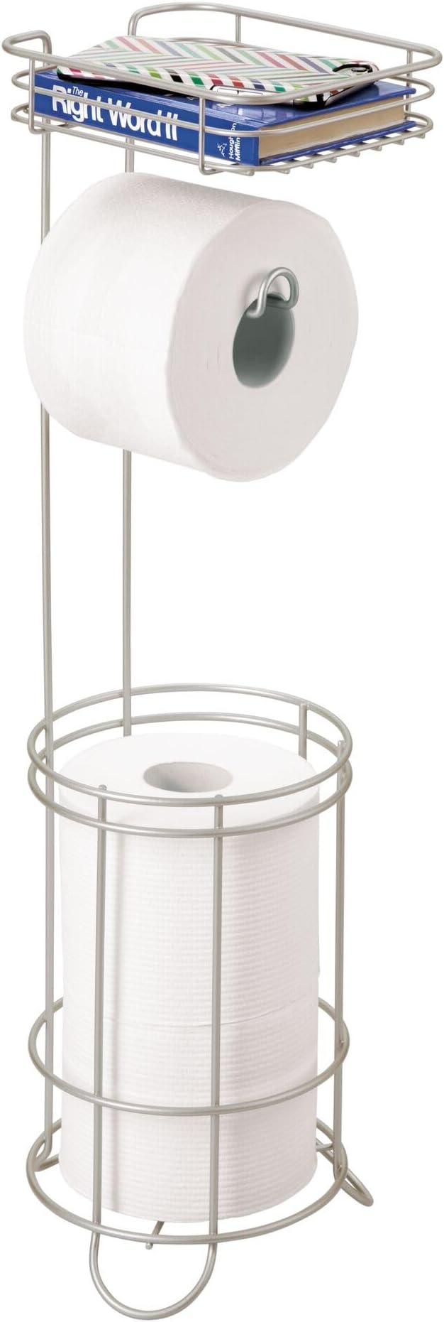 iDesign Weston Toilet Paper Holder Stand with Shelf, Satin