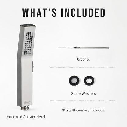 G-Promise Metal Square Handheld Head with Power Wash Mode(Brushed Nickel) | All Metal Construction, Powerful Wash Mode, Side Push Switch, Modern Look, Simple to Install