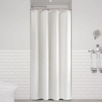 48 Inch Shower Curtain - Stall Narrow Half Linen Ultra Thick Fabric Shower Curtain Set with Hooks, Boho Farmhouse Rustic RV Camper Bath Curtains for Bathroom, Beige White, 48x72