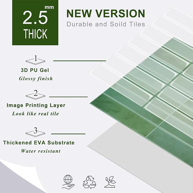 STICKGOO 10-Sheet Peel and Stick Backsplash Tile, Self Adhesive Vinyl Wall Tiles, Stick on Backsplash for Kitchen and Bathroom(Thicker Design)