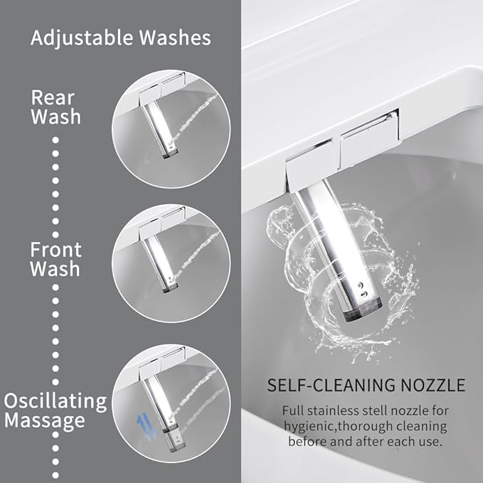 Heated Bidet Toilet Seat Elongated with LED Display & Remote Control - Smart Soft Close Toilet Seat Electric Bidet with Dryer, Warm Water, Feminine Wash, Self-Cleaning Nozzle, IPX4, White