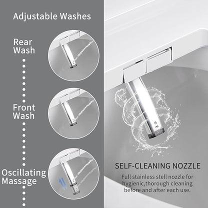 Heated Bidet Toilet Seat Elongated with LED Display & Remote Control - Smart Soft Close Toilet Seat Electric Bidet with Dryer, Warm Water, Feminine Wash, Self-Cleaning Nozzle, IPX4, White