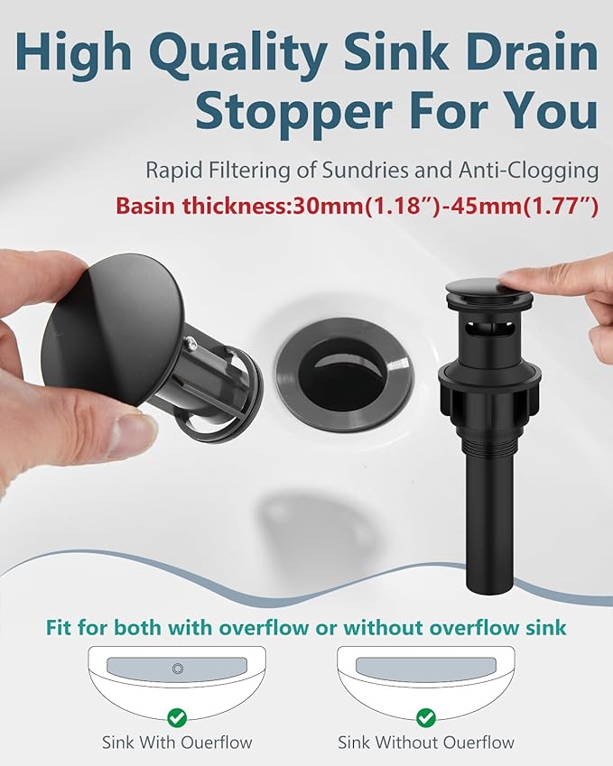 Aolemi Bathroom Faucet Single Hole,Single Handle Bathroom Sink Faucet with Supply Lines,with Pop Up Drain Assembly and Deck Plate,Matte Black