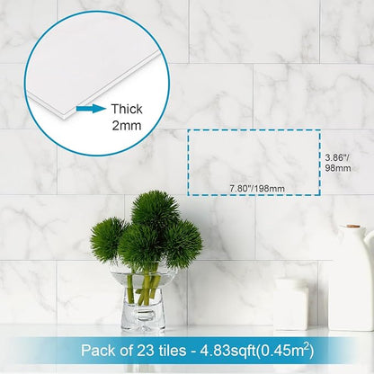 BeNice Peel and Stick Tile Backsplash Bathroom Cararra White 23pcs