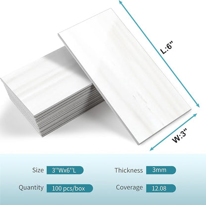 Vamos Tile 4-Piece Glossy Dolomite White Peel and Stick Backsplash Tile | 3''x6'' PVC Subway Tile with White Grout, Stick on Backsplash for Kitchen/Bathroom/Fireplace/Laundry/Camper