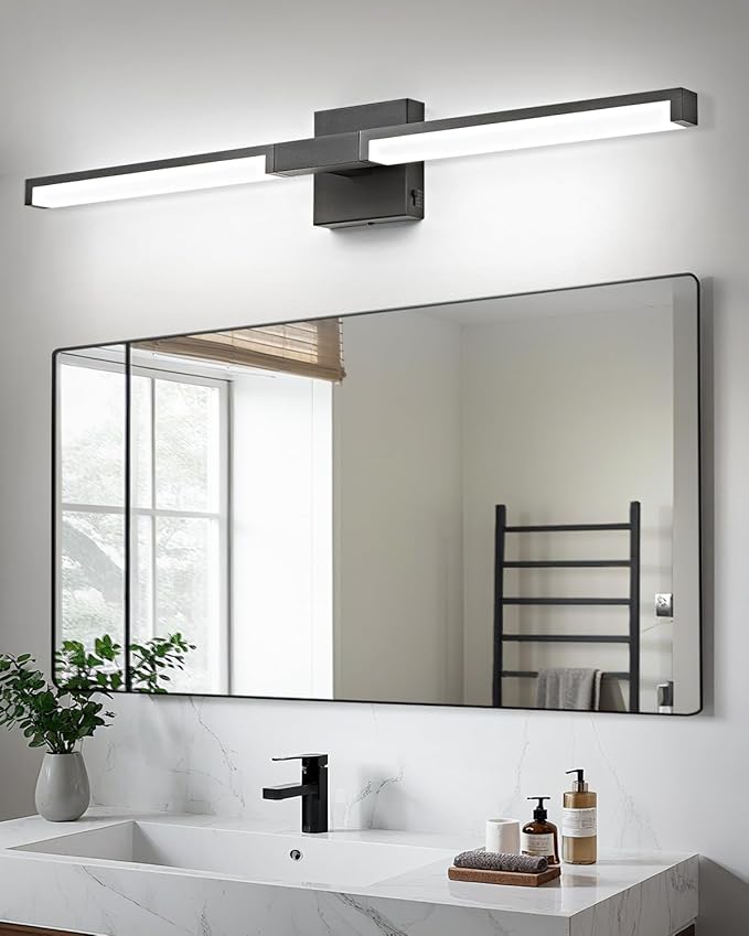 OKELI Modern Bathroom Light Fixtures Over Mirror, 32 Inch Matte Black Vanity Light Bar for Bathroom, 16W 5CCT Diammable Wall Light - 2Pack