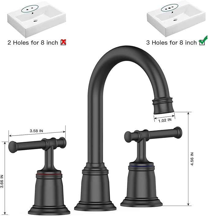 Classical Bathroom Faucets for Sink 3 Holes, 8 inch Bathroom Faucet, Widespread Matte Black Bathroom Faucet with Pop Up Drain and cUPC Lead-Free Hose (Matte Black)