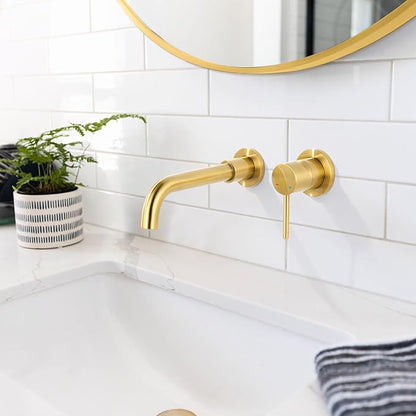 ARCORA Wall Mount Bathroom Faucet, Brushed Gold Single Handle Bathroom Sink Faucet Wall Mounted, Rough-in Valve Included