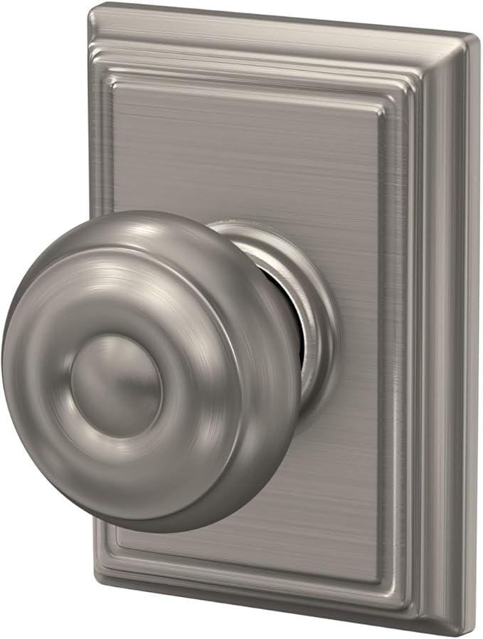 Schlage F10 GEO 619 ADD Georgian Door Knob with Addison Trim, Hall & Closet Passage Lock, Satin Nickel