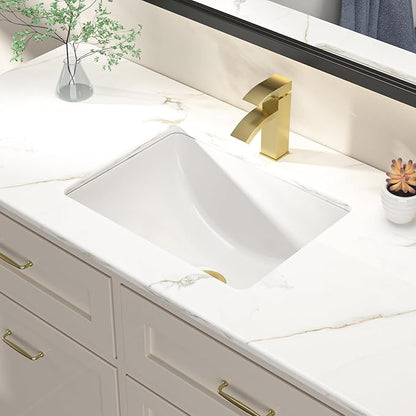 Dcolora Undermount Bathroom Sink Rectangle 18"x14" White Porcelain Ceramic Rectangular Vessel Sink Under Counter Lavatory Vanity Bath Sink Bowl Basin With Overflow