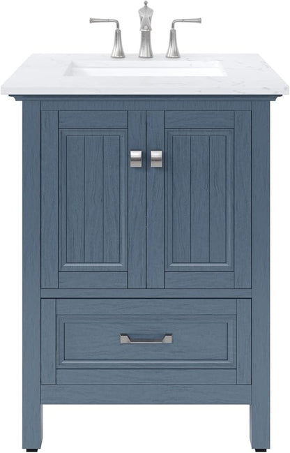 Eviva Britney 24 in. Ash Blue Single Sink Bath Vanity with Carrara Quartz Top and Undermount Porcelain Sink