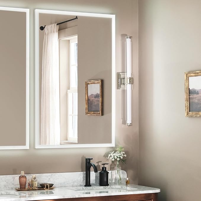 Kichler Laurene LED Bath Bar Light, Polished Nickel | Linear vanity light with clear glass for mirrors and vanities (26.5" x 5"), 55238PNLED