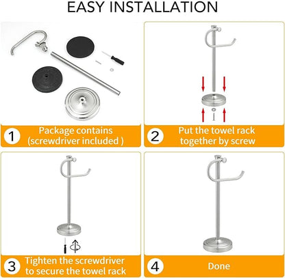 BESy 17 Inch Brushed Nickel Stand Towel Bar Hanger Hand Towel Bar Bathroom Vanity Countertop Towel Holder Free Standing Stainless Steel Towel Ring Hardware Accessories Towel Rack
