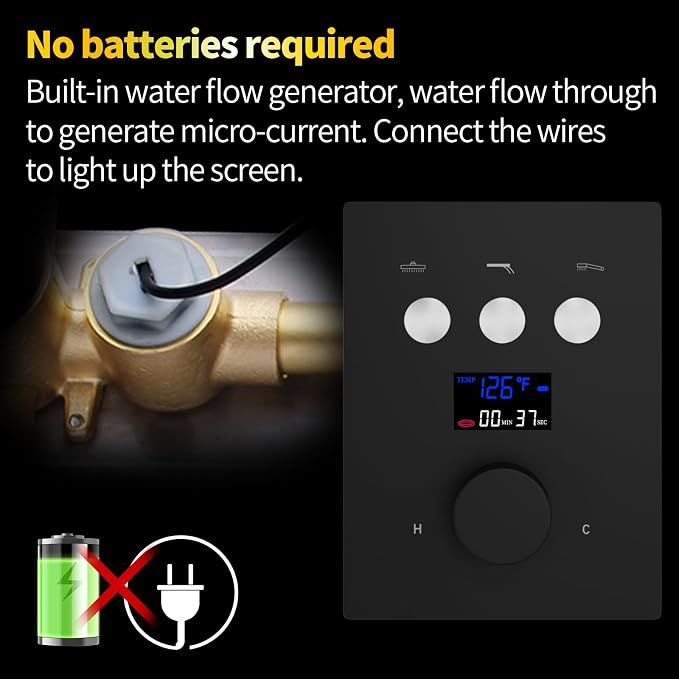 AYIVG Thermostatic Shower System with 6PCS Body Jets Matte Black Temperature Displa Shower Faucet Set Ceiling Shower System with Push Button Diverter LED 12 Inch Rain Shower Head with Handheld Spray