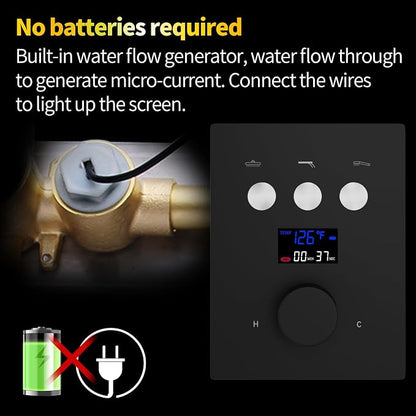 AYIVG Thermostatic Shower System with 6PCS Body Jets Matte Black Temperature Displa Shower Faucet Set Ceiling Shower System with Push Button Diverter LED 12 Inch Rain Shower Head with Handheld Spray