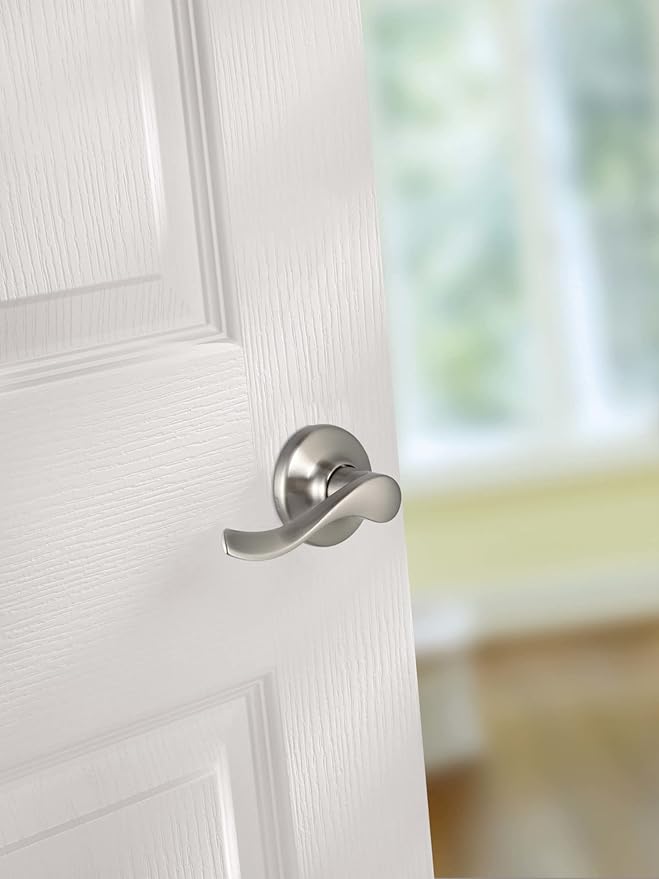 Kwikset Balboa Interior Passage Door Handle, Lever for Closet and Hallway Doors, Reversible Non-Locking Handle Lever, Antique Brass, with Microban Protection