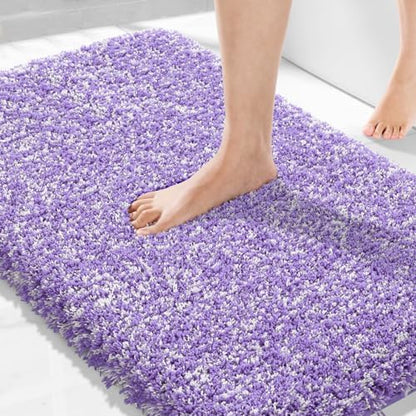 Yimobra Bathroom Rugs Non Slip Washable 36X24, Ultra Soft and Water Absorbent Bath Mats, Plush Fluffy Shower Mat Outside, Luxury Microfiber Thick Matts for Bathroom Floor/Tub, Purple and White