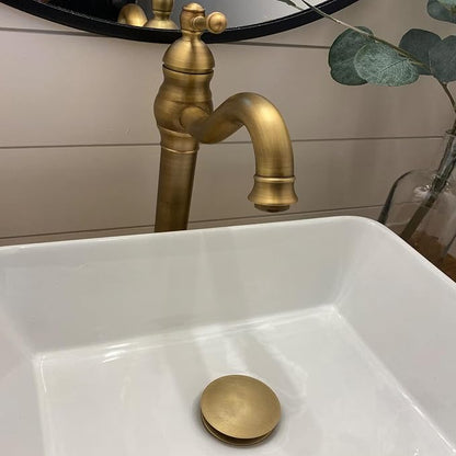 Bathroom Vessel Faucet Antique Brass 360°Swivel Bowl Sink Faucet with Drain | Single Hole 1 Handle Matching Pop Up Drain Stopper without Overflow Tall Lavatory Vanity Basin Mixer Tap Deck Mount