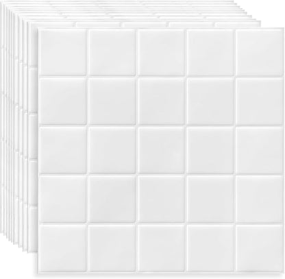 DEWOO White Peel and Stick Backsplash Self Adhesive Wall Tiles 10-Sheet | Checkered,Square,Grid,Sticky,for Kitchen,Bathroom,Laundry,Sink,12"×12"