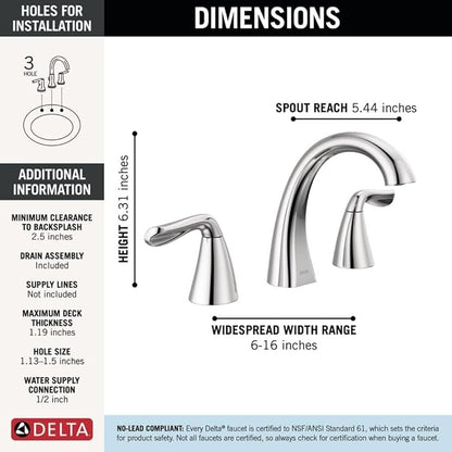 Delta Vesna Brushed Nickel Bathroom Faucet 3 Hole, 8 Inch Widespread Bathroom Sink Faucet for Vanity, Push-Pop Drain Assembly, SpotShield Brushed Nickel 35789LF-SP