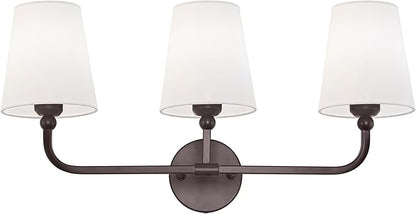 Bathroom Light Fixtures, 3-Light Oil Rubbed Bronze Vanity Lights with Flared White Fabric Shade, Vintage Sconces Wall Lighting for Hallway Bedroom, VL837-ORB-3