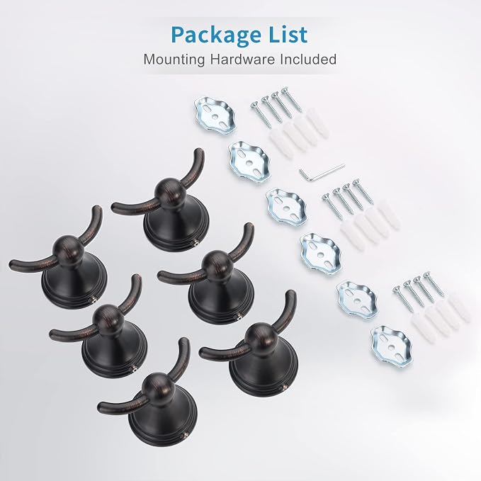 FILTA Bathroom Towel Hooks, Oil Rubbed Bronze Robe & Towel Hooks for Wall Mounted, Traditional Towel and Robe Hooks for Hanging Towels, Bath Towel Holder for Shower(6 Pack)