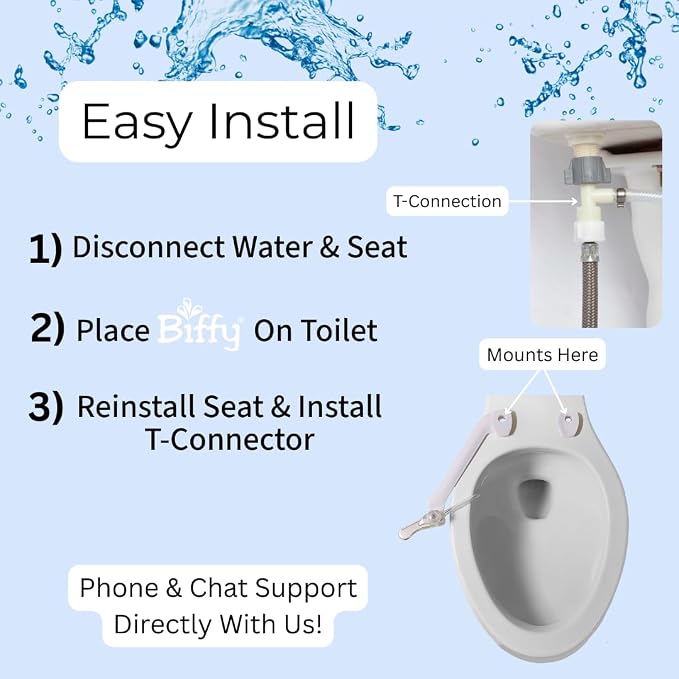 The BIFFY Classic Bidet Attachment- Physician Designed & Clinically Tested, Self-Cleaning, 8-Stream Spray with Adjustable Pressure and Pattern, Non-Electric, Assembled in USA