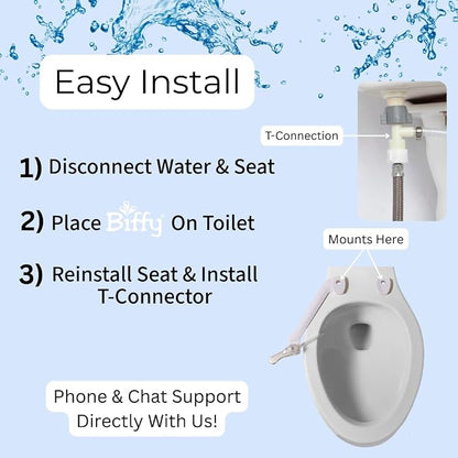 The BIFFY Classic Bidet Attachment- Physician Designed & Clinically Tested, Self-Cleaning, 8-Stream Spray with Adjustable Pressure and Pattern, Non-Electric, Assembled in USA
