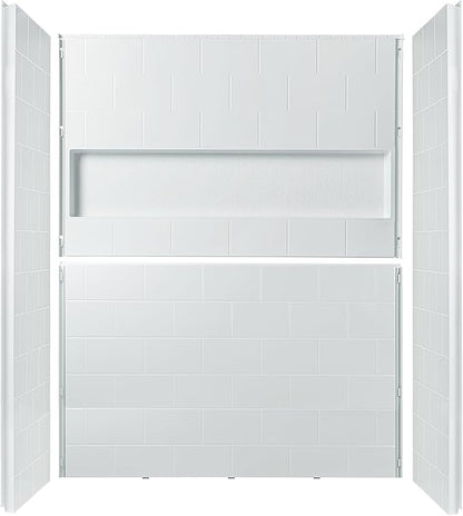 WOODBRIDGE 4-Piece Tile-style Shower Wall Panel Surround Kit, 60"W x 32"D, Staggered Brick Pattern, Easy to Install, High Gloss White Finish