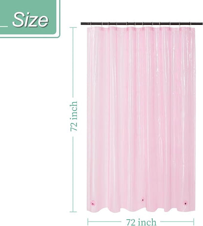 Mrs Awesome Clear Pink Shower Curtain Liner with 3 Magnets, 72x72 Premium Flexible Sturdy Plastic Shower Curtain for Bathroom Lightweight & Waterproof, Clear Pink