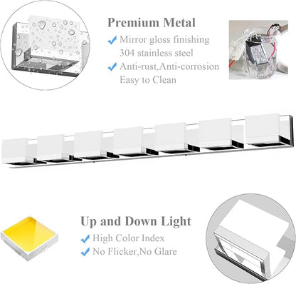 Tipace 8 Lights Modern LED Chrome Vanity Light for Bathroom Wall Light Up and Down LED Bathroom Light Fixtures Over Mirror(White Light 6000K)