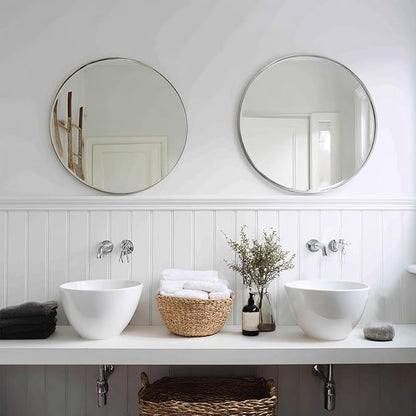 Nickel Round Mirror 20 inch, 2 Pack Circle Mirror with Metal Frame | High Definition Mirror, Rust-resistant, Easy installation, Round Mirrors for Bedroom, Guest Room, Baby room, Vanity