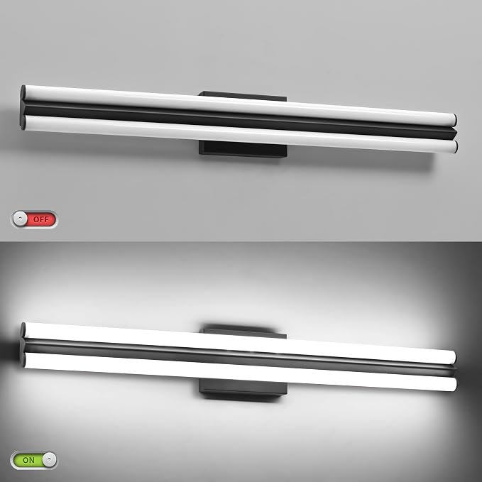 SOLFART Matte Black Bathroom Light Fixtures, Vanity Light Bar 32 Inch Black Vanity Lights Over Mirror, Black Modern LED Lighting for Bath Mirror, Cool ND