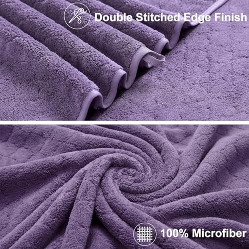 Luxury Bath Towels Set - 12 Piece (4 Large Bath Towels,4 Hand Towels,4 Washcloths), 100% Microfiber,Extra Absorbent Super Soft & Quick Dry,Complete Family Pack for Bathroom Gym Pool,Dark Purple
