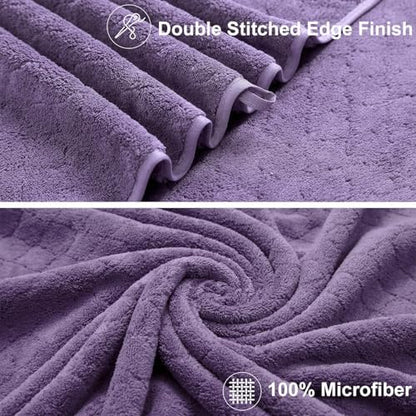 Luxury Bath Towels Set - 12 Piece (4 Large Bath Towels,4 Hand Towels,4 Washcloths), 100% Microfiber,Extra Absorbent Super Soft & Quick Dry,Complete Family Pack for Bathroom Gym Pool,Dark Purple