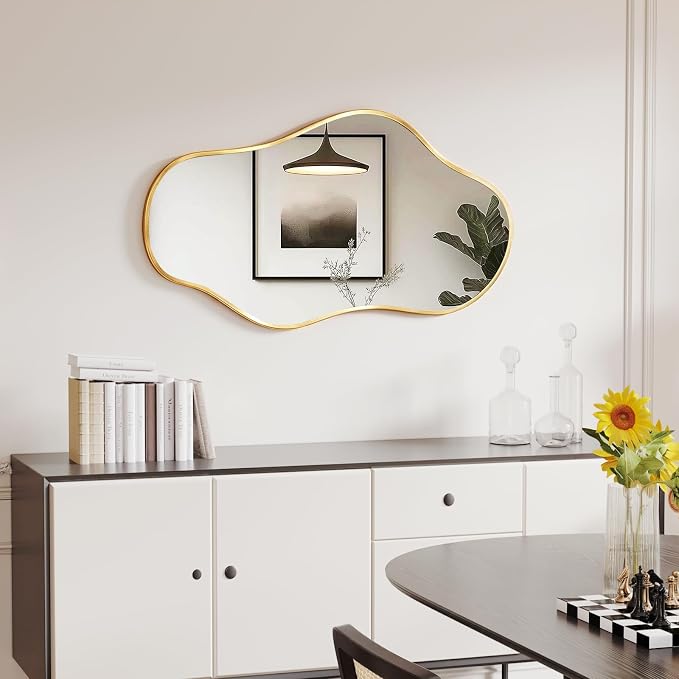 Irregular Wall Mirror, 20"x36" Asymmetrical Mirror with Metal Frame, Decorative Wall Mirror for Entryway Bathroom Living Room Bedroom, Horizontal or Vertical Hanging