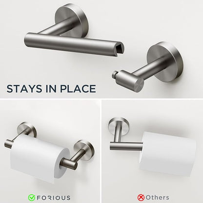FORIOUS Bathroom Accessories, 4-Piece Bathroom Hardware Set - 24" Towel Bar | Brushed Nickel | Towel Hooks, Towel Racks for Bathroom, Toilet Paper Holder Wall Mounted, Towel Ring | SUS304 Stainless Steel