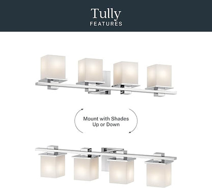 Kichler Tully 32" Vanity Light in Chrome, 4-Light Modern Bathroom Light with Satin Etched Cased Opal Glass, (32" W x 6.5" H), 45152CH