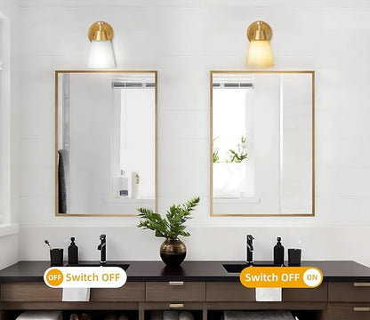 Modern Bathroom Light Fixtures,1-Light Brushed Gold Vanity Light Wall Sconce Vintage with Milk Glass