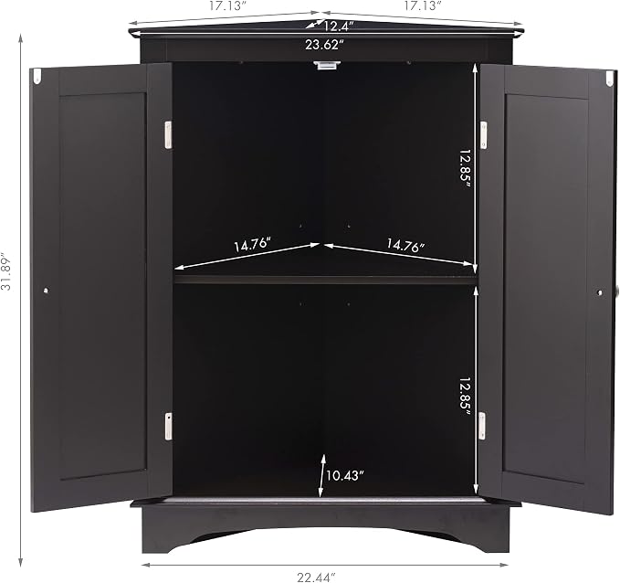 Spirich Floor Corner Cabinet with Two Doors and Shelves, Free-Standing Corner Storage Cabinets for Bathroom, Kitchen, Living Room, Espresso | Space-Saving Corner Design, Adjustable Shelf, Enclosed Storage, Beadboard Doors, Silver Knobs, FSC-Certified E...