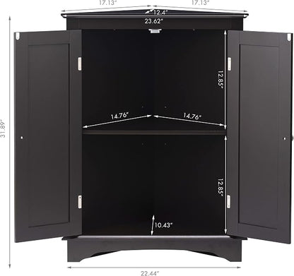 Spirich Floor Corner Cabinet with Two Doors and Shelves, Free-Standing Corner Storage Cabinets for Bathroom, Kitchen, Living Room, Espresso | Space-Saving Corner Design, Adjustable Shelf, Enclosed Storage, Beadboard Doors, Silver Knobs, FSC-Certified E...